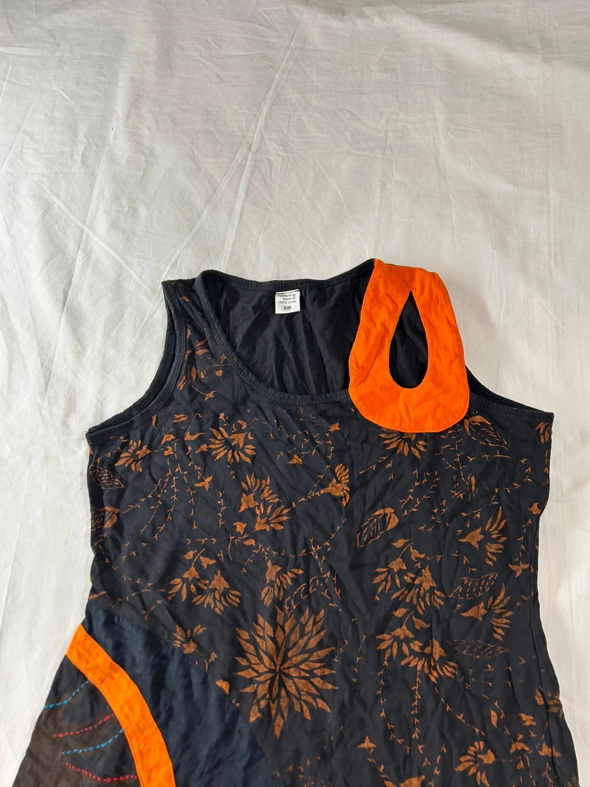 Vintage black and orange patterned dress size s/m made in Nepal 100% Cotton – photo 5